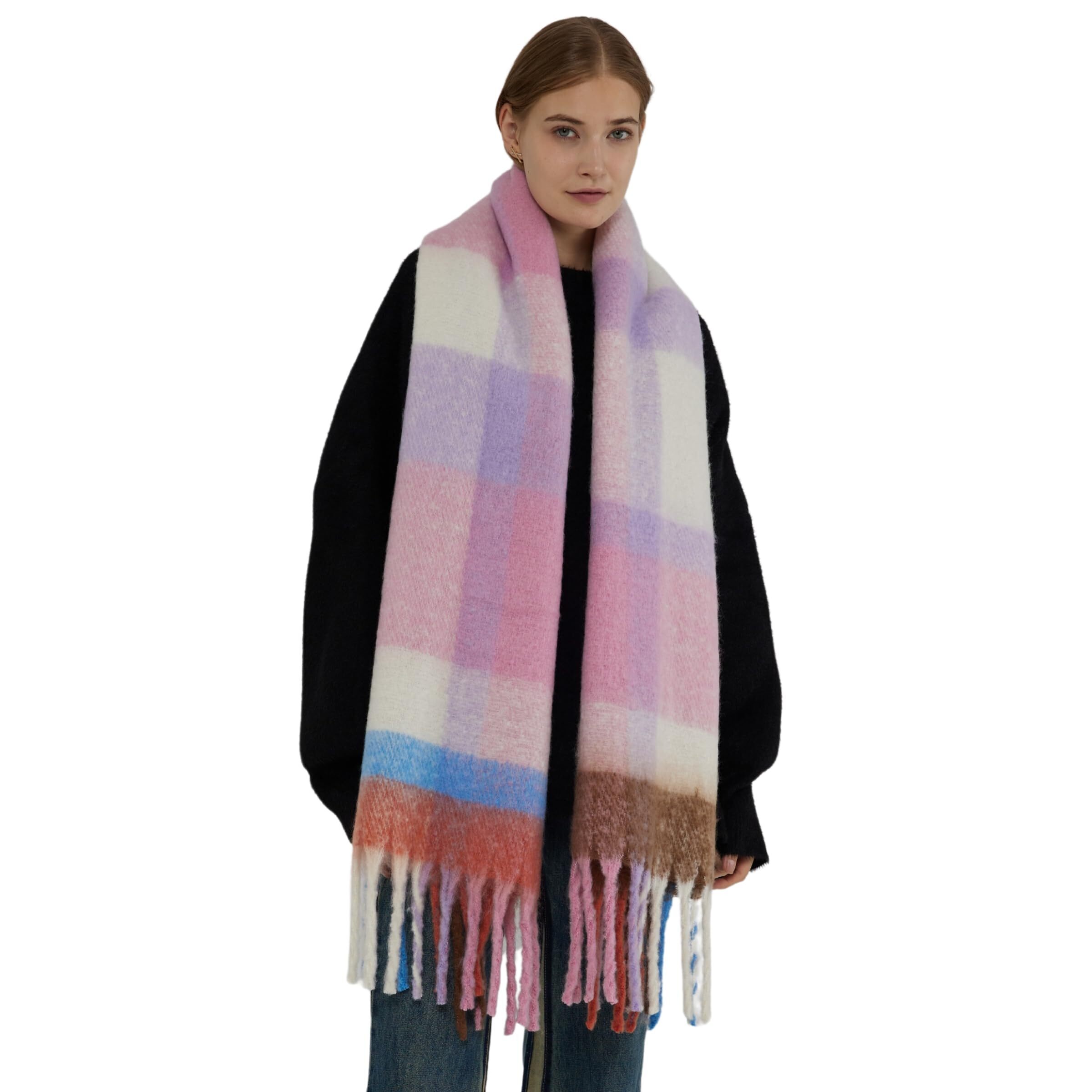 Womens Scarf Winter Colorful Checked Blanket Long Thick Warm Scarfs 5514